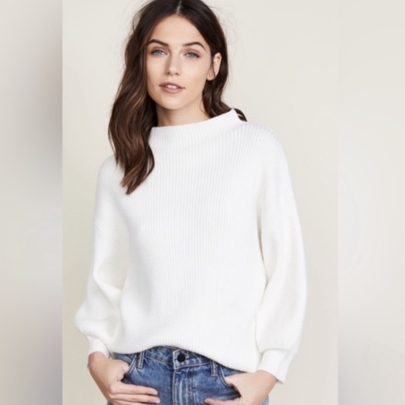 Line & Dot Sweaters - LINE and DOT NEW Alder Ribbed Mock Neck Sweater M Balloon Sleeve White
